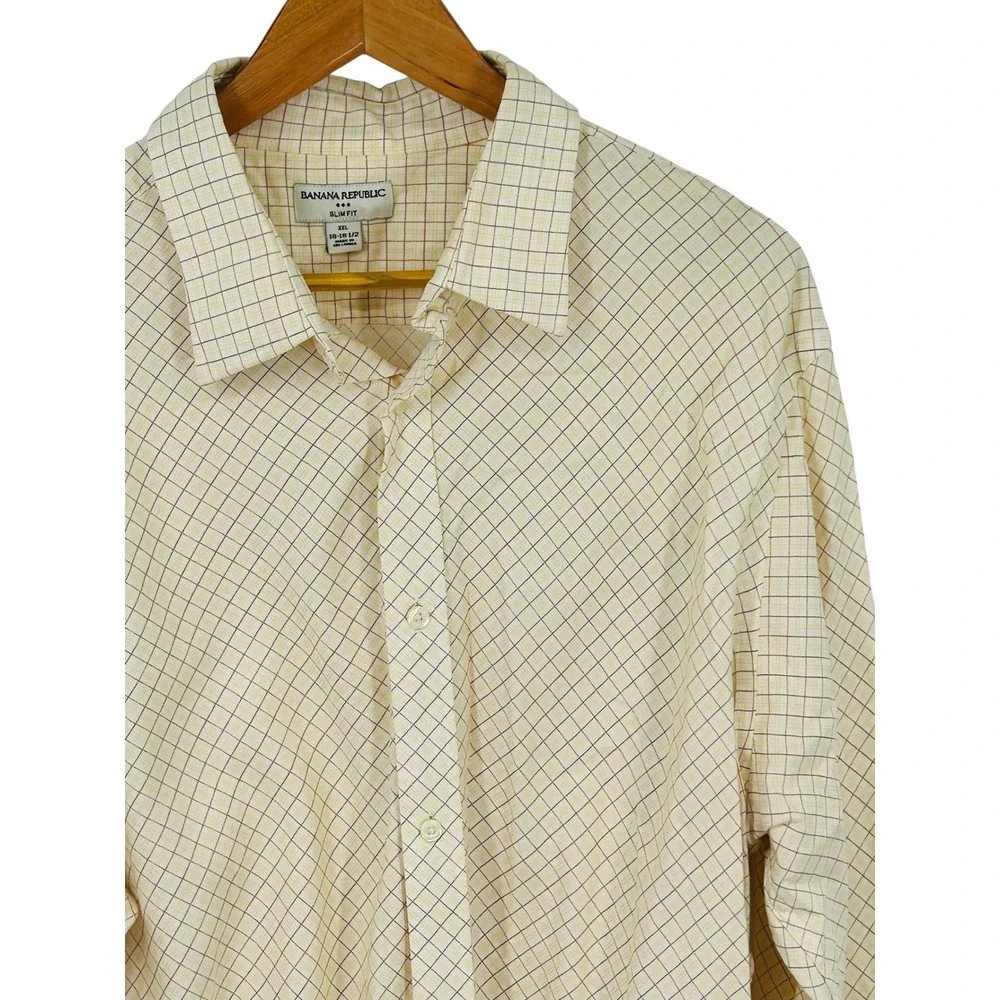 Banana Republic Slim Fit Button Down Shirt Mens XXL Yellow Plaid Long Sleeve